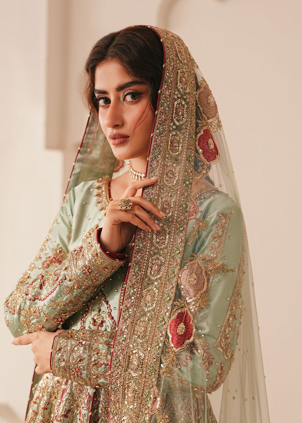 Mint Green Embroidered Silk Anarkali Suit Online in Dubai UAE Abudhabi Ajman Sharjah