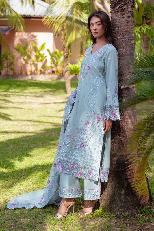 Mint Green Floral Embroidered Lawn Suit Online in Dubai UAE Abudhabi Ajman Sharjah