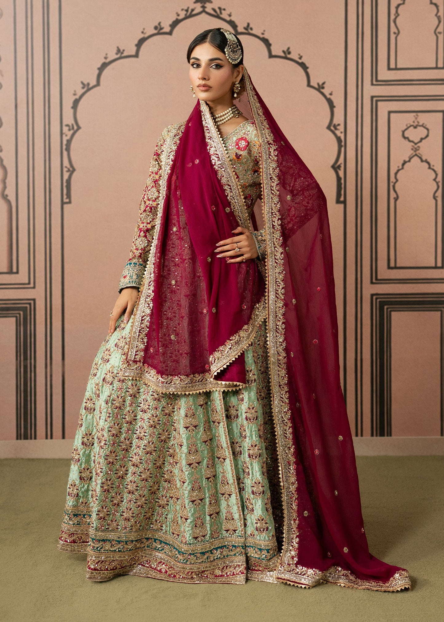 Mint Green Formal Wear Chiffon Suit Online in Dubai DXB UAE Abudhabi Meena Bazaar