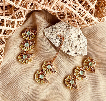Mint Green Gold Plated Bridal Jewellery Set Online in UK USA Canada