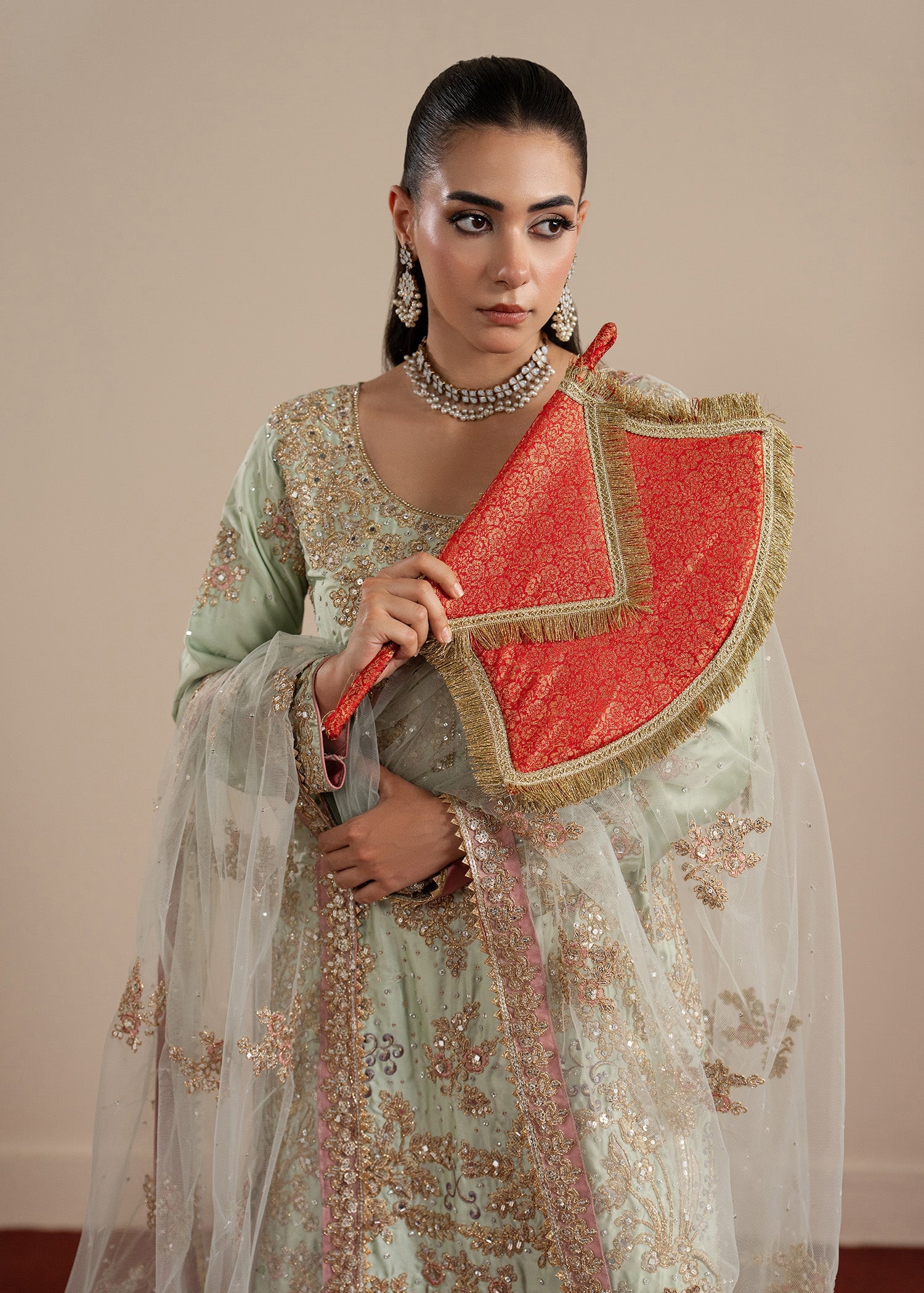 Mint Green Hand Embellished Charmuse Kurta Suit Online in Dubai DXB UAE Abudhabi Meena Bazaar