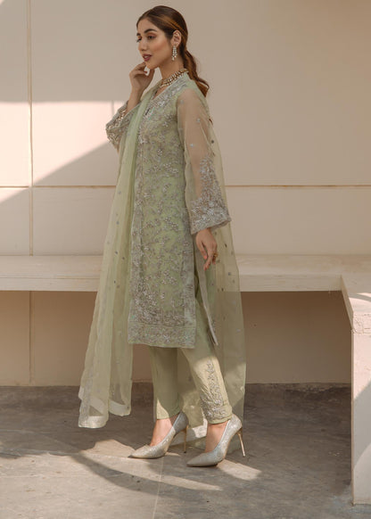 Mint Green Jewel Organza Front Open Jacket Suit Online in Dubai DXB UAE Abudhabi Meena Bazaar