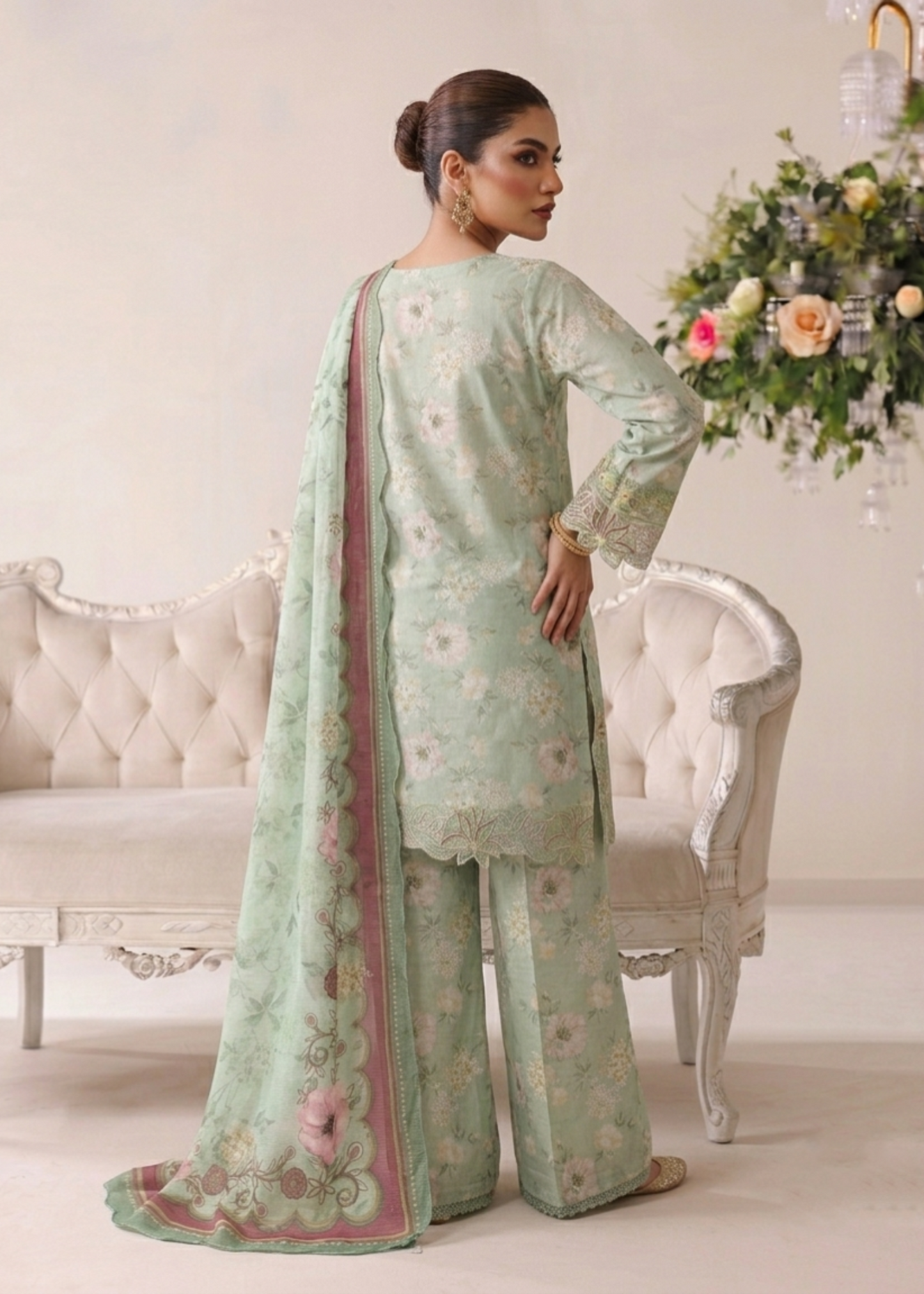 Mint Green Lawn Embroidered Salwar Kameez Online in Dubai UAE Abudhabi Ajman Sharjah