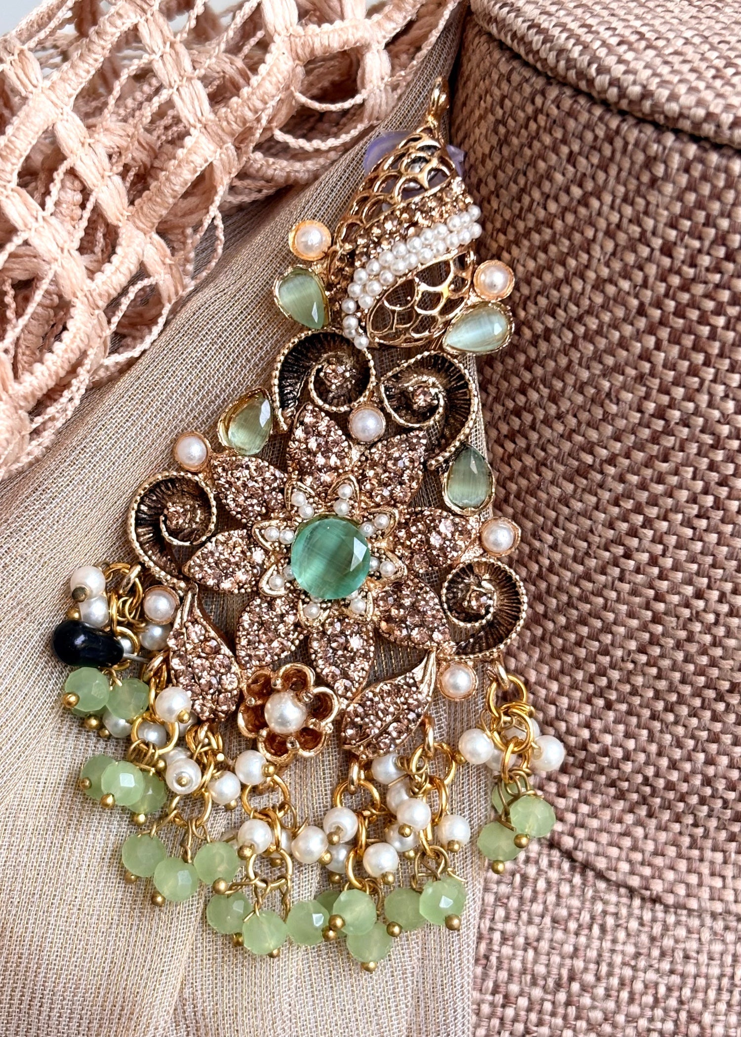 Mint Green Metal Choker Bridal Jewellery Set Online in UK USA Canada
