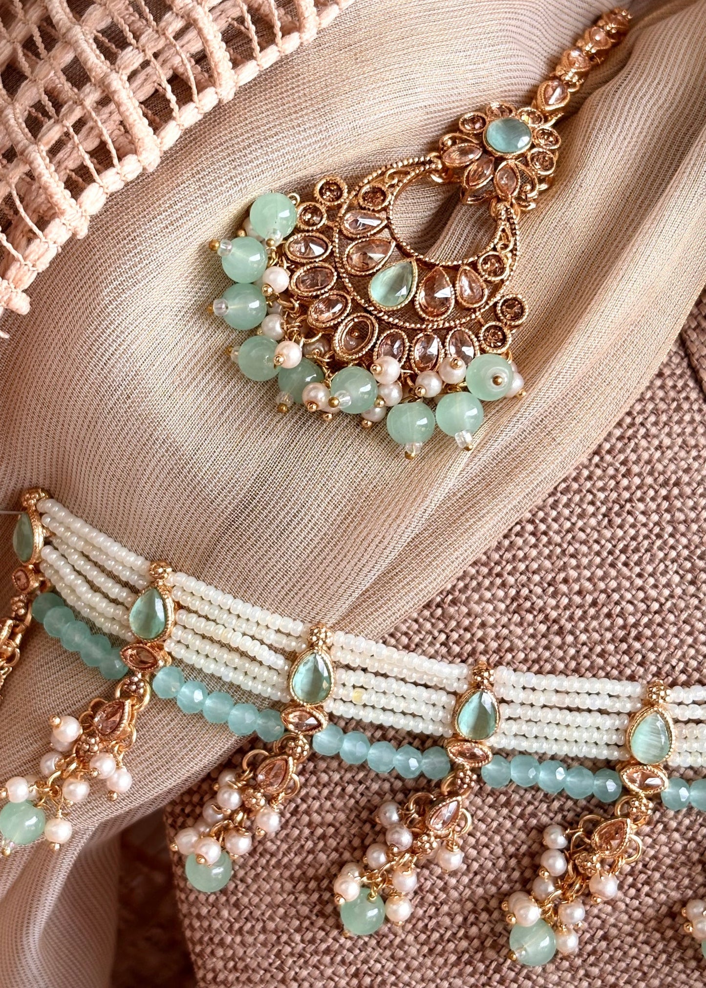 Mint Green Metal Jewellery Set Online in UK USA Canada