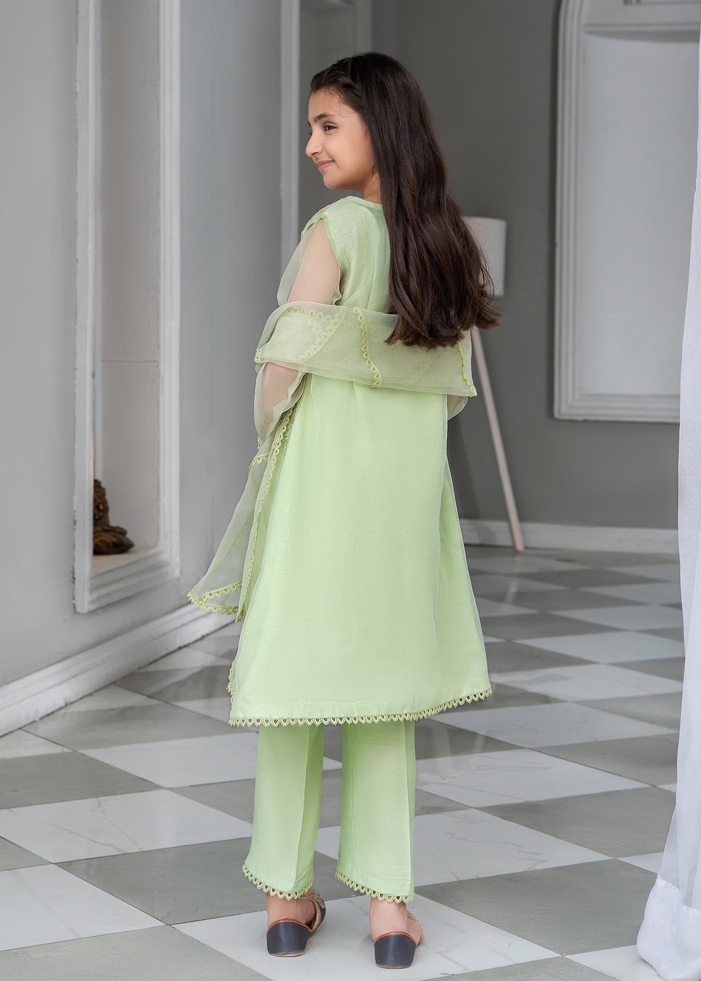 Mint Green Organza Embellished 3 Piece Partywear Suit Online in Sri Lanka India Australia