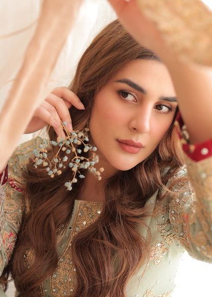 Mint Green Organza Gharara Partywear Suit Online in Dubai UAE Abudhabi Ajman Sharjah