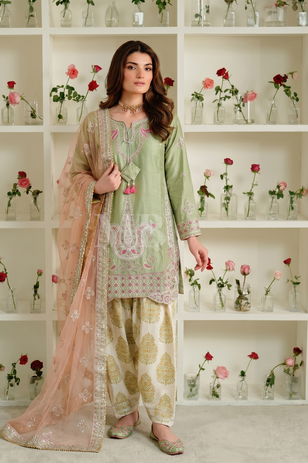 Mint Green Poly Lawn Stitched Salwar Kameez Online in Dubai UAE Abudhabi Ajman Sharjah
