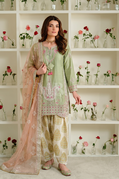 Mint Green Poly Lawn Stitched Salwar Kameez Online in Dubai UAE Abudhabi Ajman Sharjah
