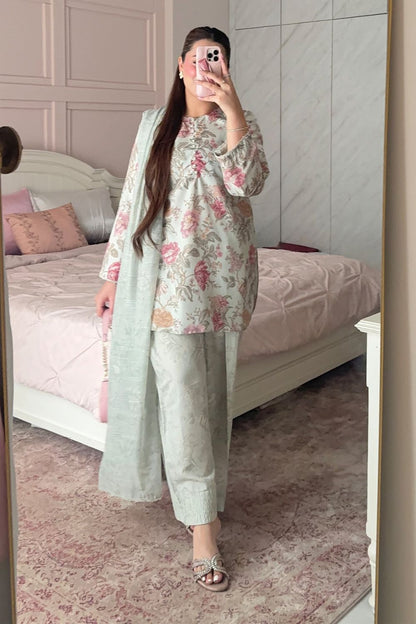 Mint Green Printed Farshi Shalwar with Chiffon Dupatta Online in Dubai UAE Abudhabi Ajman Sharjah