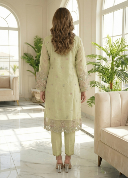 Mint Green Raw Silk Bell Bottom Pakistani Suit Online in Sri Lanka India Australia