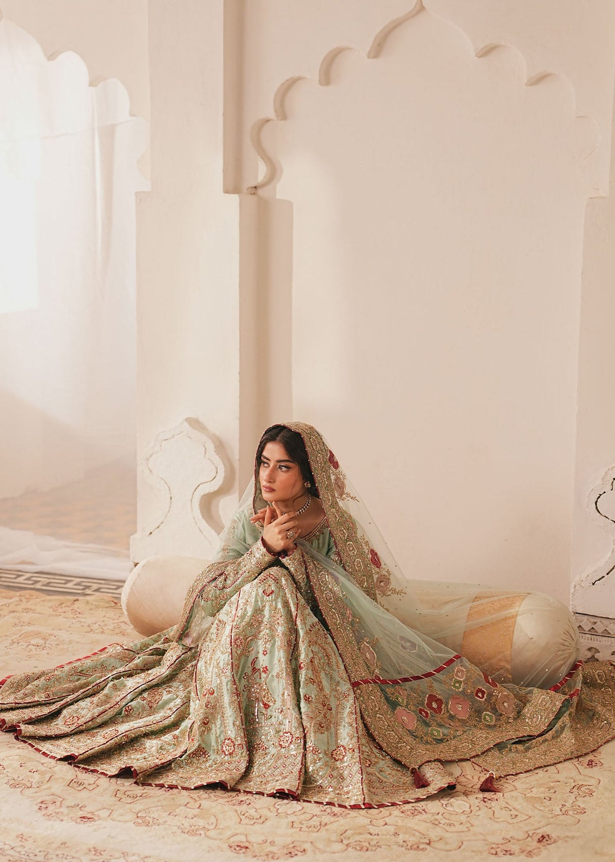 Mint Green Silk Charmeuse Designer Salwar Kameez Online in KSA Riyadh Saudi Arabia Oman Bahrain Qatar
