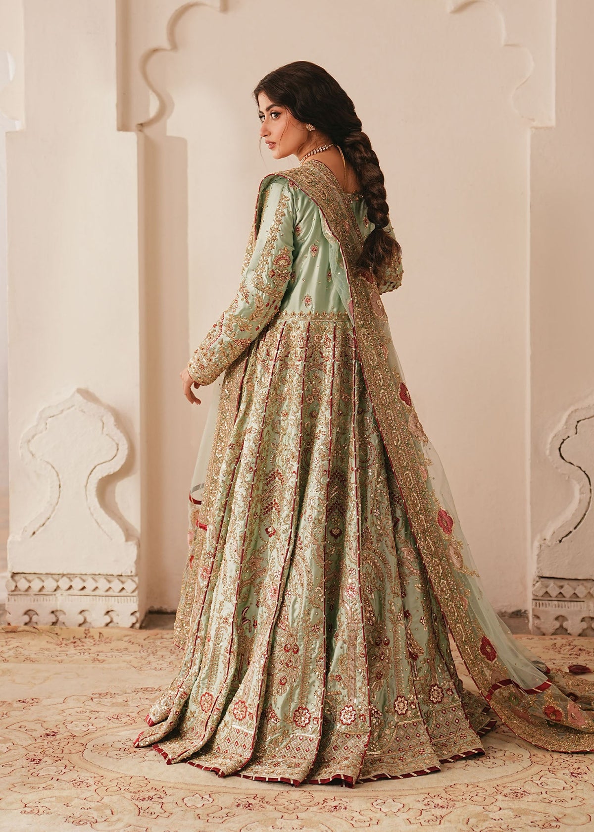 Mint Green Silk Charmeuse Pakistani Designer Suit Online in Sri Lanka India Australia