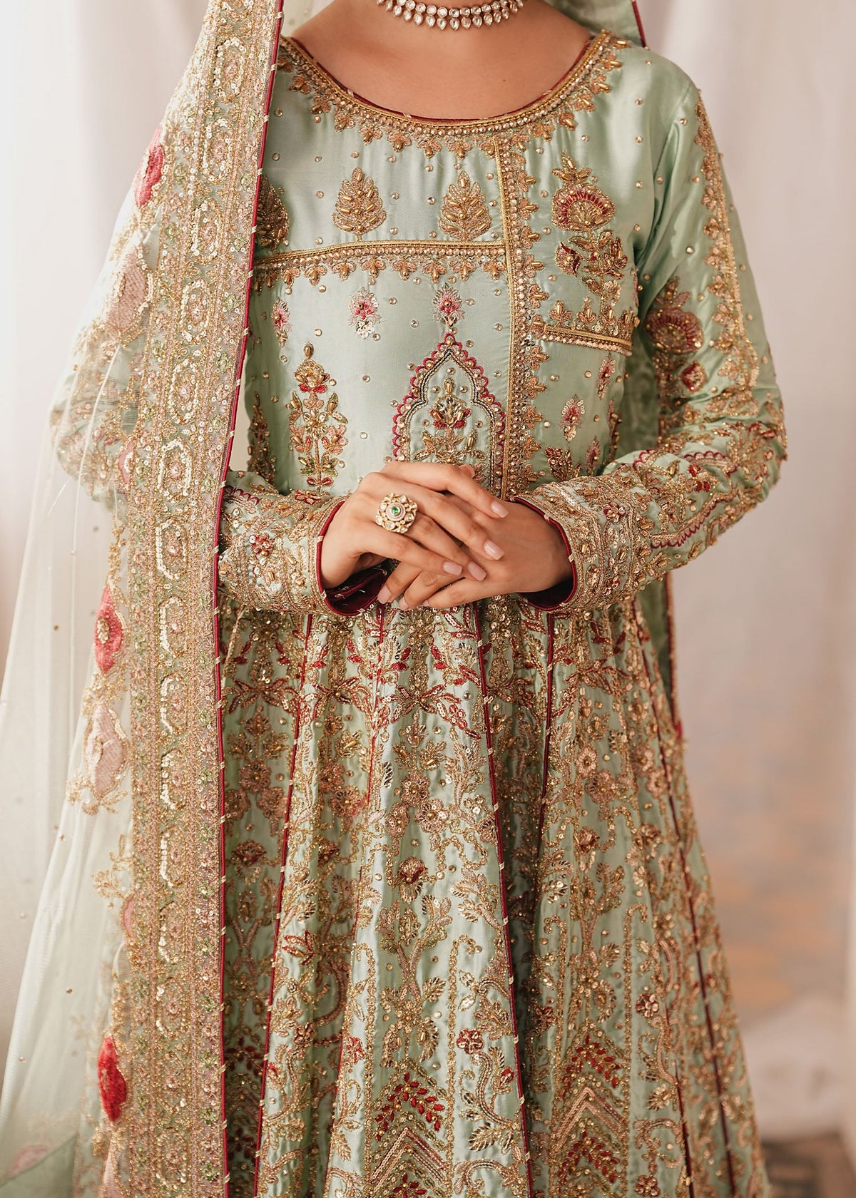 Mint Green Silk Charmeuse Pakistani Suit Online in Sri Lanka India Australia