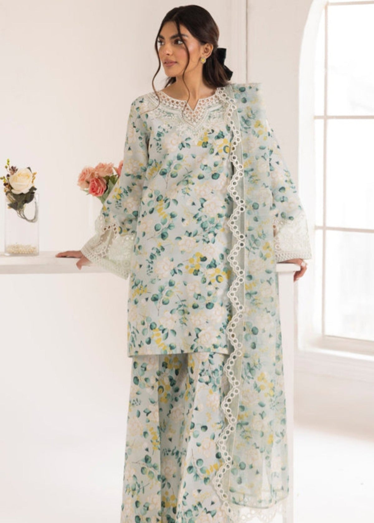 Mint Green Silk Pakistani Suit with Dupatta Online in Sri Lanka India Australia
