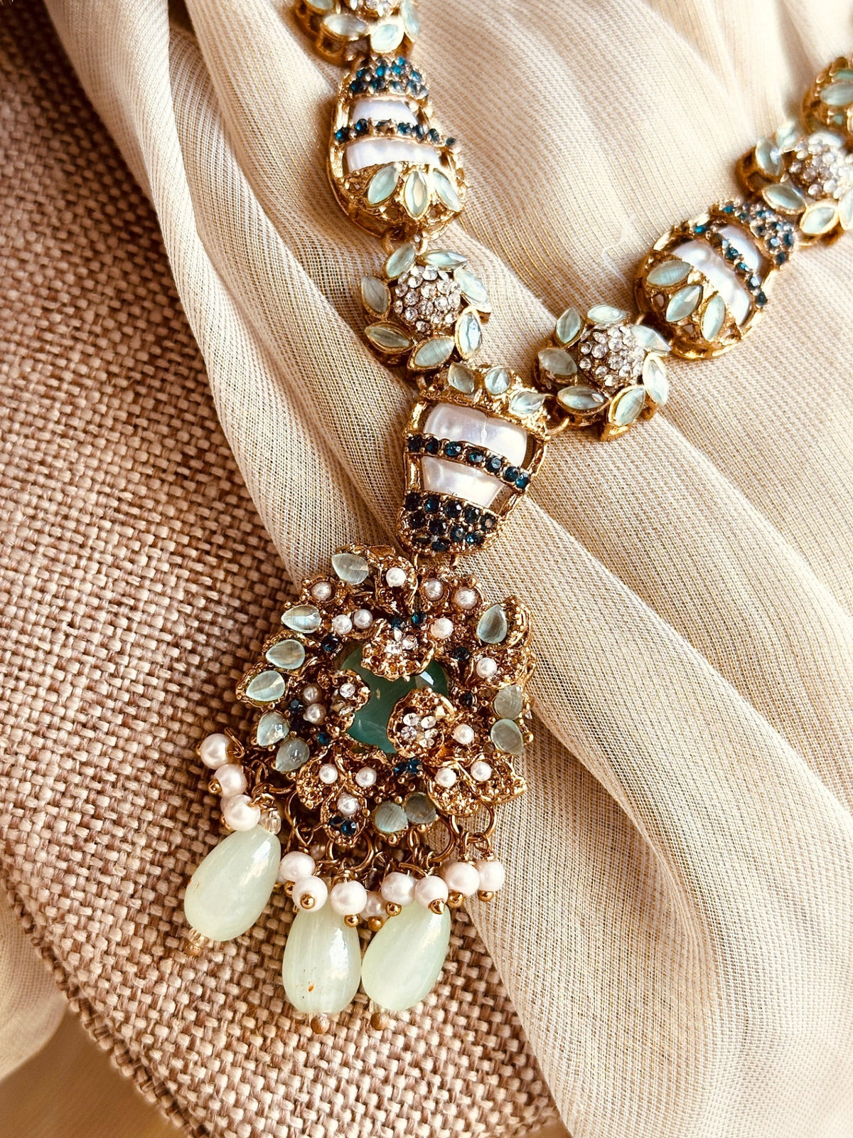 Mint Green Stone Work Jewellery Set for Spring Weddings Online in UK USA Canada