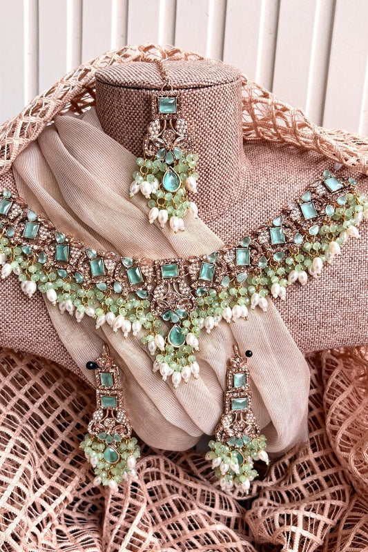 Mint Green Stone Work Jewellery Set Online in Dubai UAE Abudhabi Ajman Sharjah