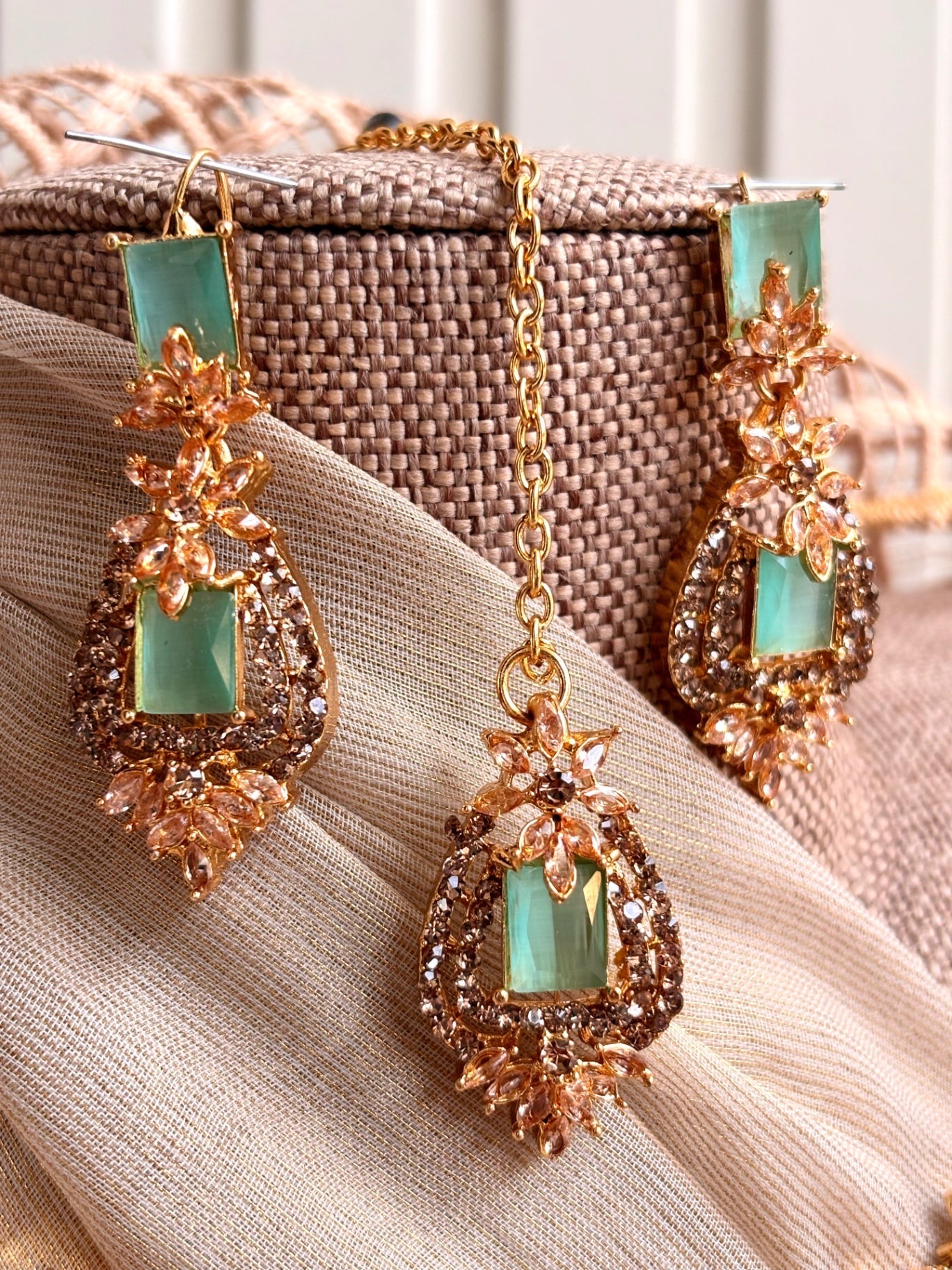 Mint Green Stone Work Jewellery Set Online in UK USA Canada