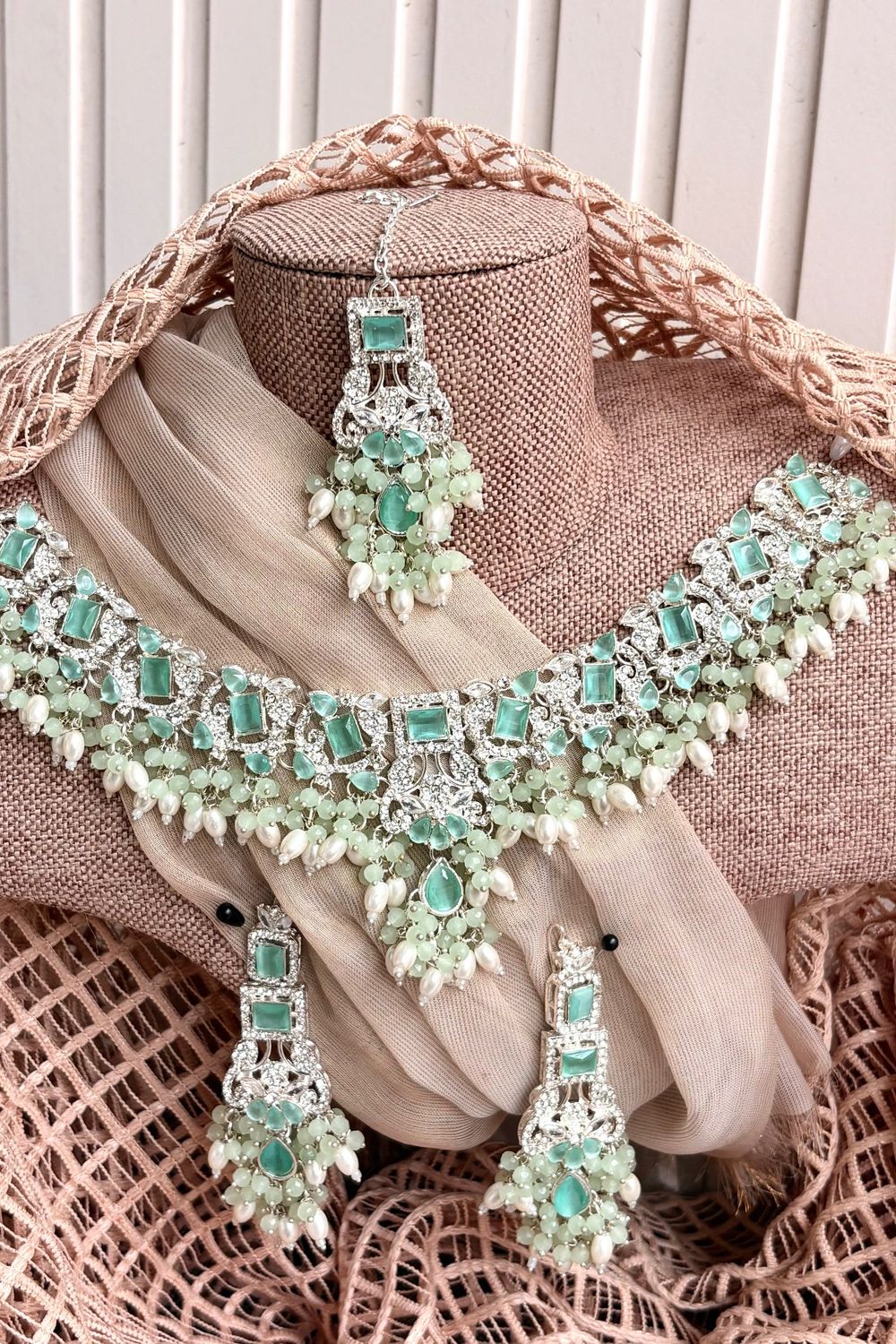 Mint Green Stone Work Necklace Set Online in Dubai UAE Abudhabi Ajman Sharjah