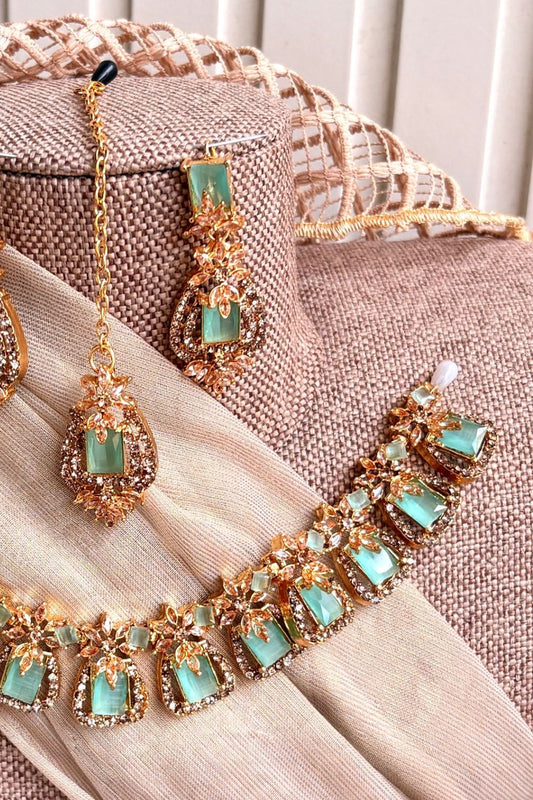 Mint Green Stone Work Necklace Set Online in Dubai UAE Abudhabi Ajman Sharjah
