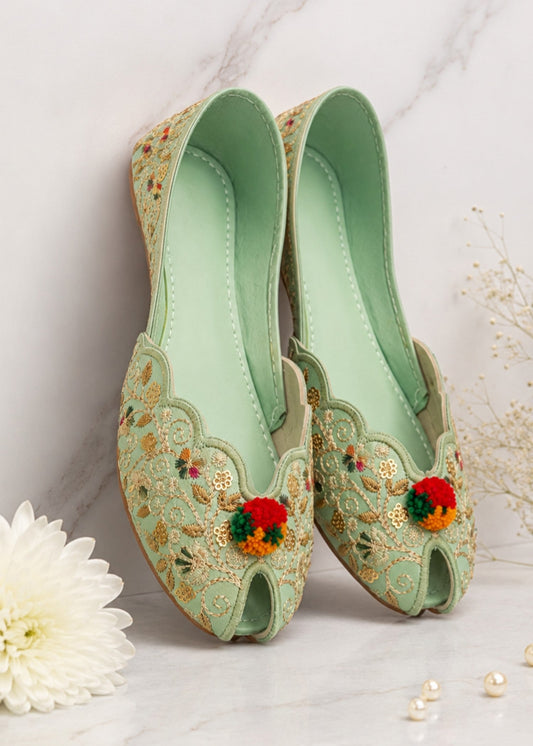 Mint Green Tassel Detail Khussa Mojari Online in UK USA Canada