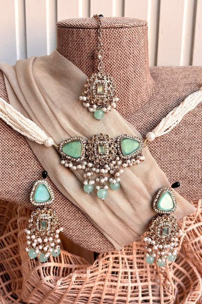 Mint Green Ziraya Choker Set Online in Dubai UAE Abudhabi Ajman Sharjah