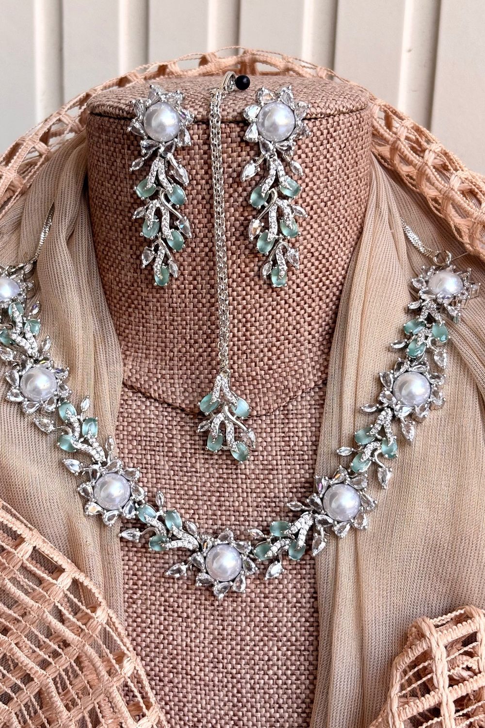 Mint Green Zircon Jewellery Set Online in Dubai UAE Abudhabi Ajman Sharjah