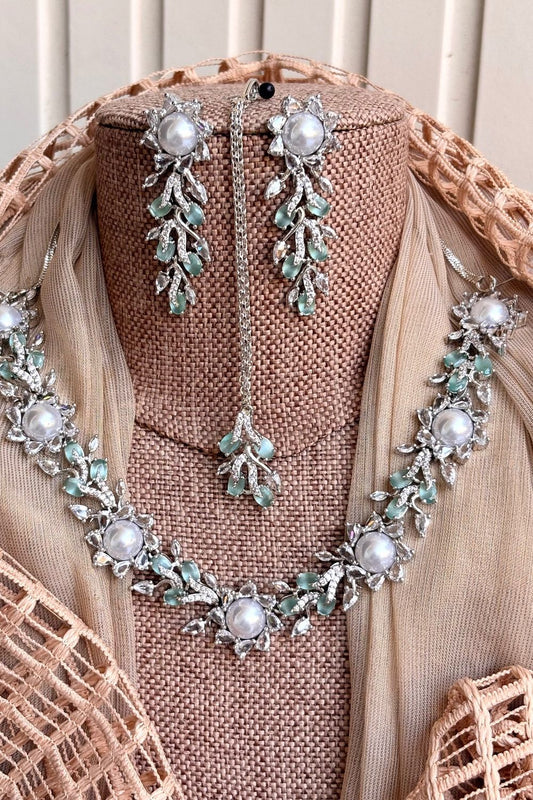 Mint Green Zircon Jewellery Set Online in Dubai UAE Abudhabi Ajman Sharjah
