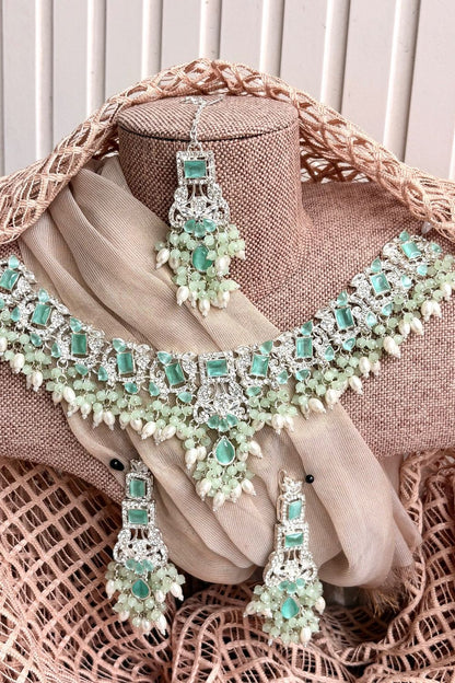 Mint Silver Elanique Necklace Set Online in Dubai UAE Abudhabi Ajman Sharjah