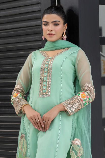Mint Green Handmade Pure Organza Suit