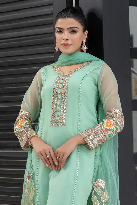Mint Green Handmade Pure Organza Suit