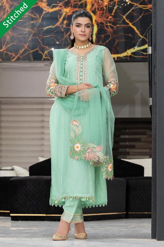 Mint Green Readymade Suit with Embellishments