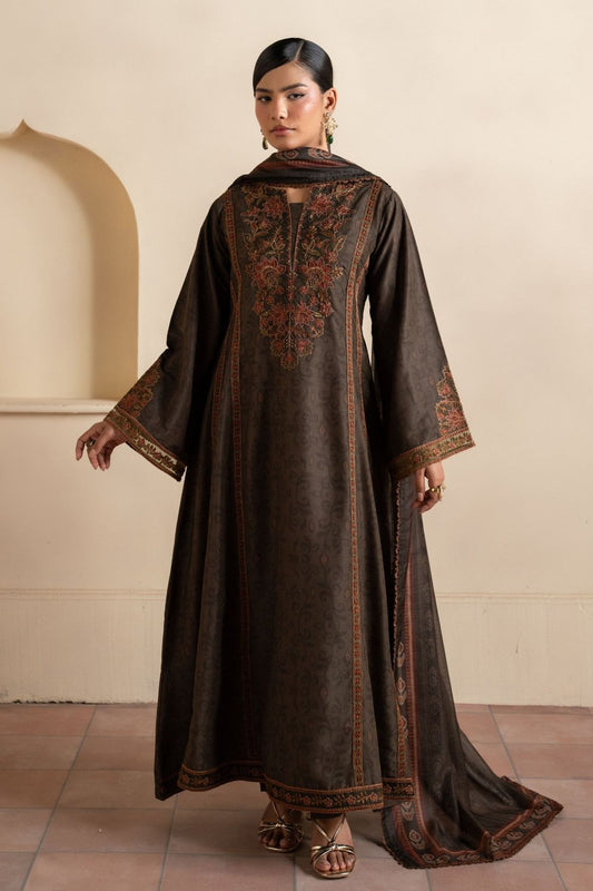 Mocha Brown Embroidered Blended Khaddar Maxi Online in Dubai UAE Abudhabi Ajman Sharjah