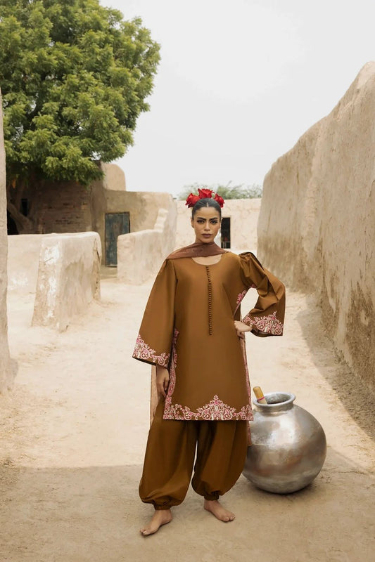 Mocha Brown Embroidered Lawn Cotton Suit Online in Dubai UAE Abudhabi Ajman Sharjah