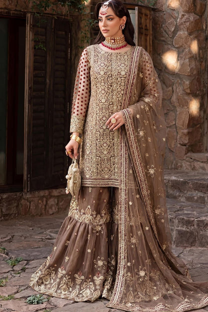 Mocha Brown Embroidered Net Gharara Online in Dubai UAE Abudhabi Ajman Sharjah