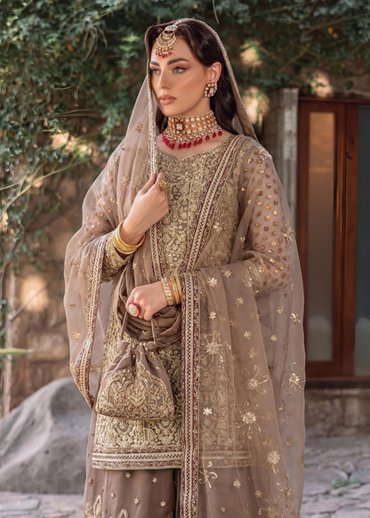 Mocha Brown Embroidered Net Gharara Online in Dubai UAE Abudhabi Ajman Sharjah