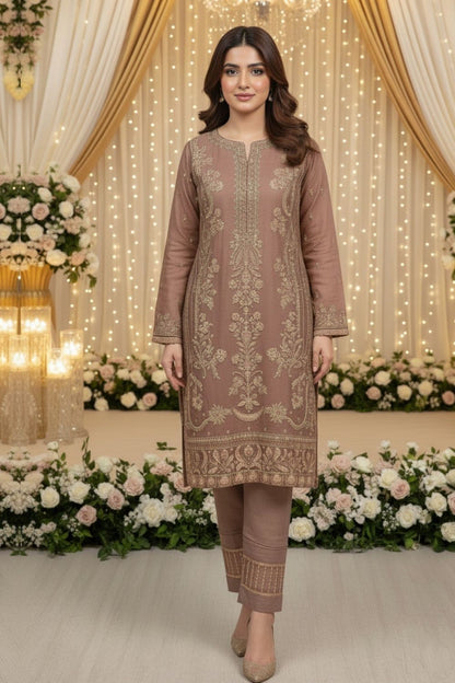 Mocha Brown Embroidered Organza Straight Kurta Suit Online in Dubai UAE Abudhabi Ajman Sharjah
