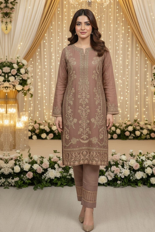Mocha Brown Embroidered Organza Straight Kurta Suit Online in Dubai UAE Abudhabi Ajman Sharjah