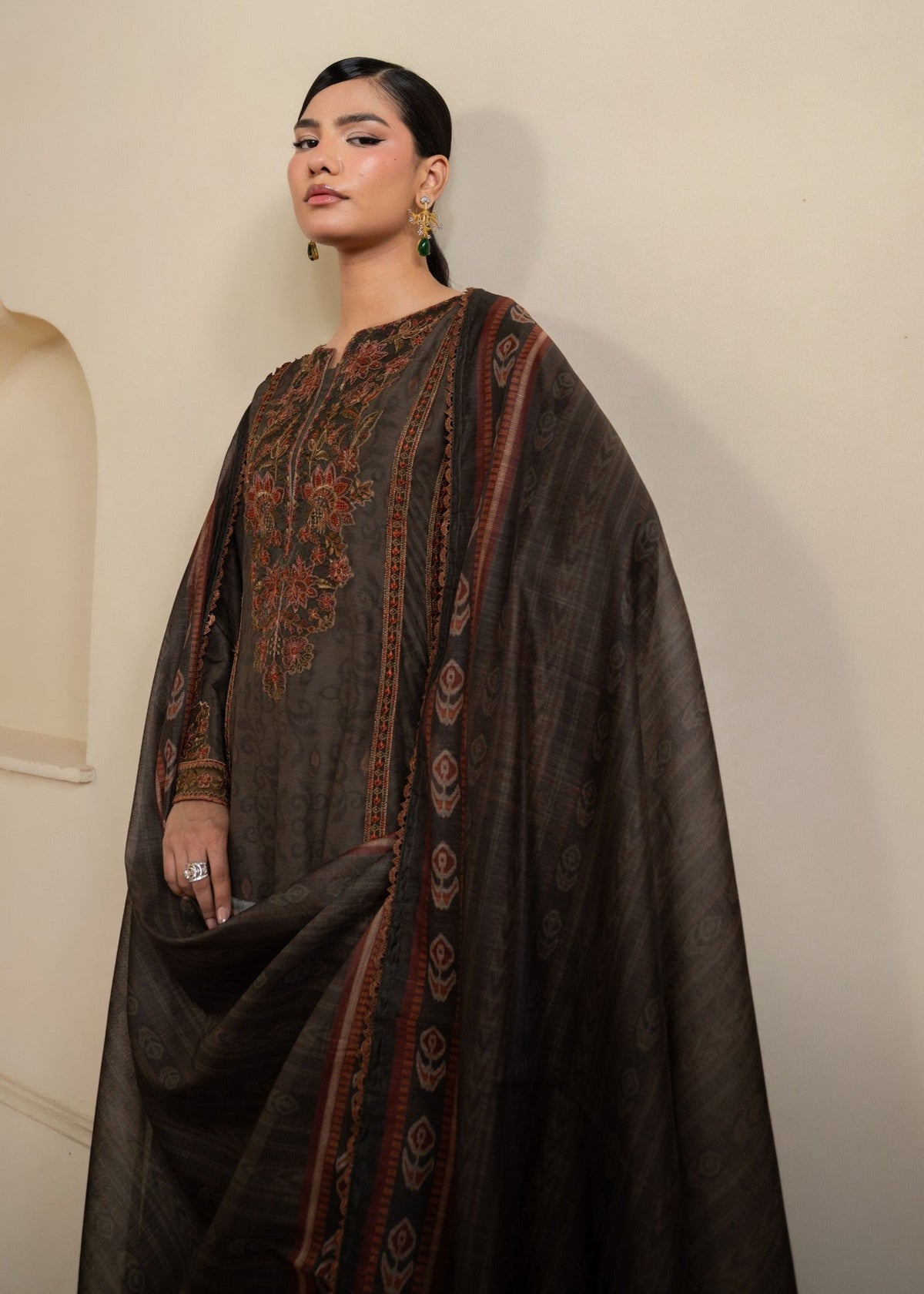 Mocha Brown Embroidered Pakistani Suit Online in Dubai DXB UAE Abudhabi Meena Bazaar