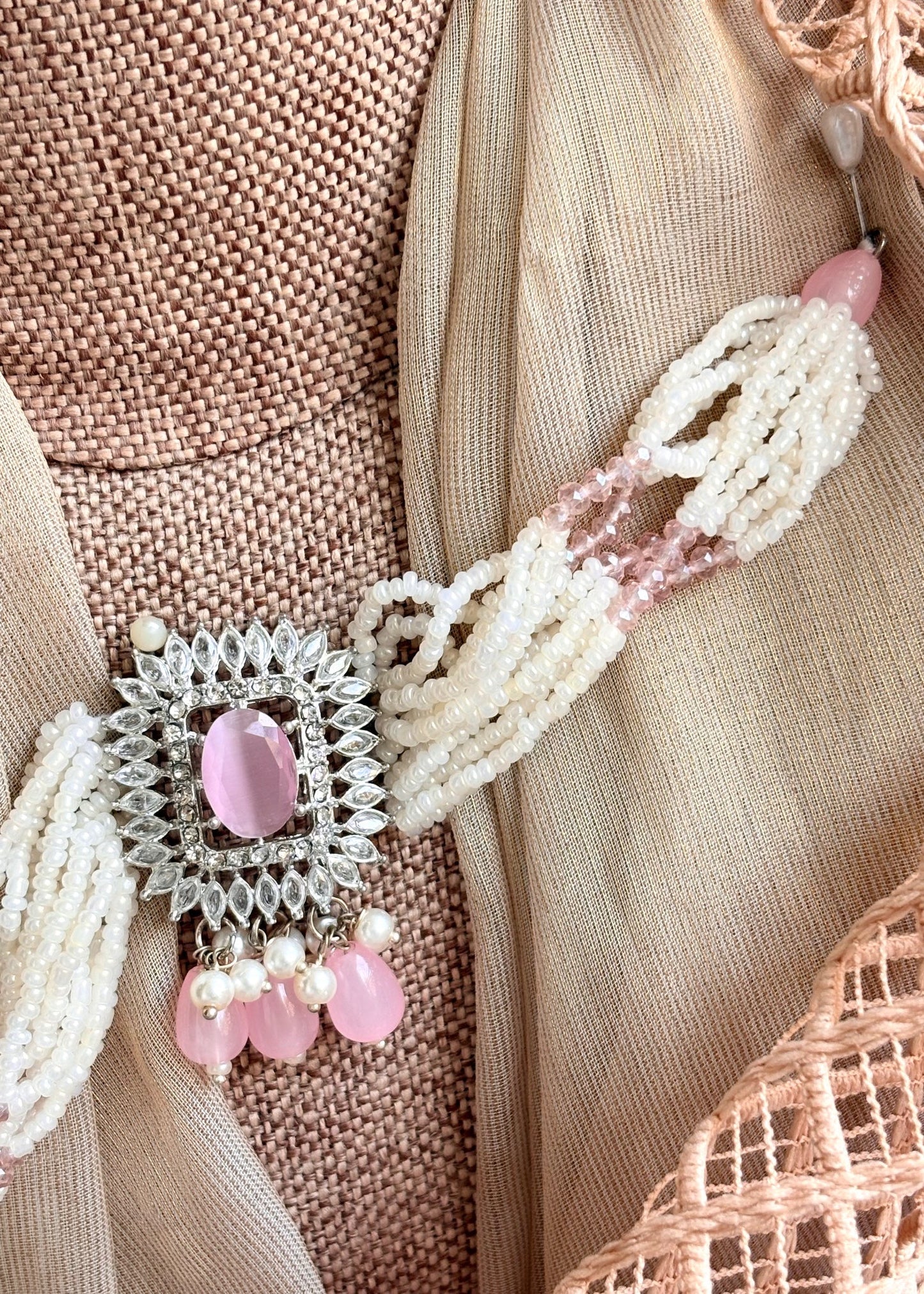 Modern Pink Stone Choker Necklace Set Online in KSA Riyadh Saudi Arabia Oman Bahrain Qatar
