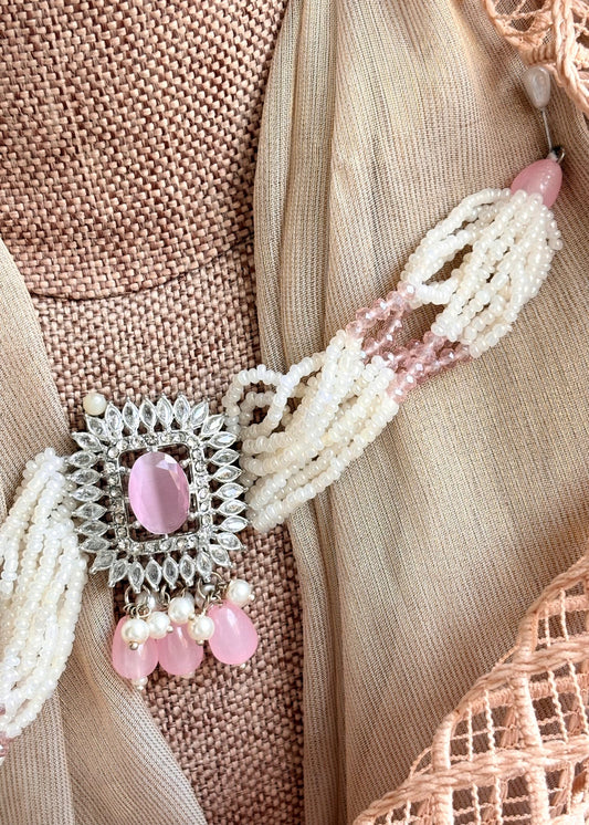 Modern Pink Stone Choker Necklace Set Online in KSA Riyadh Saudi Arabia Oman Bahrain Qatar