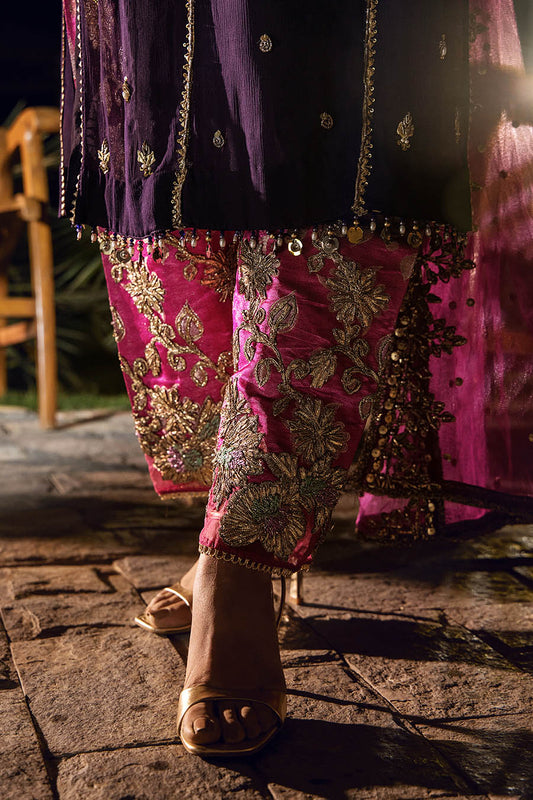 Hand Embroidered Pure Crinkle Chiffon + Pure Raw Silk Chunnari Suit