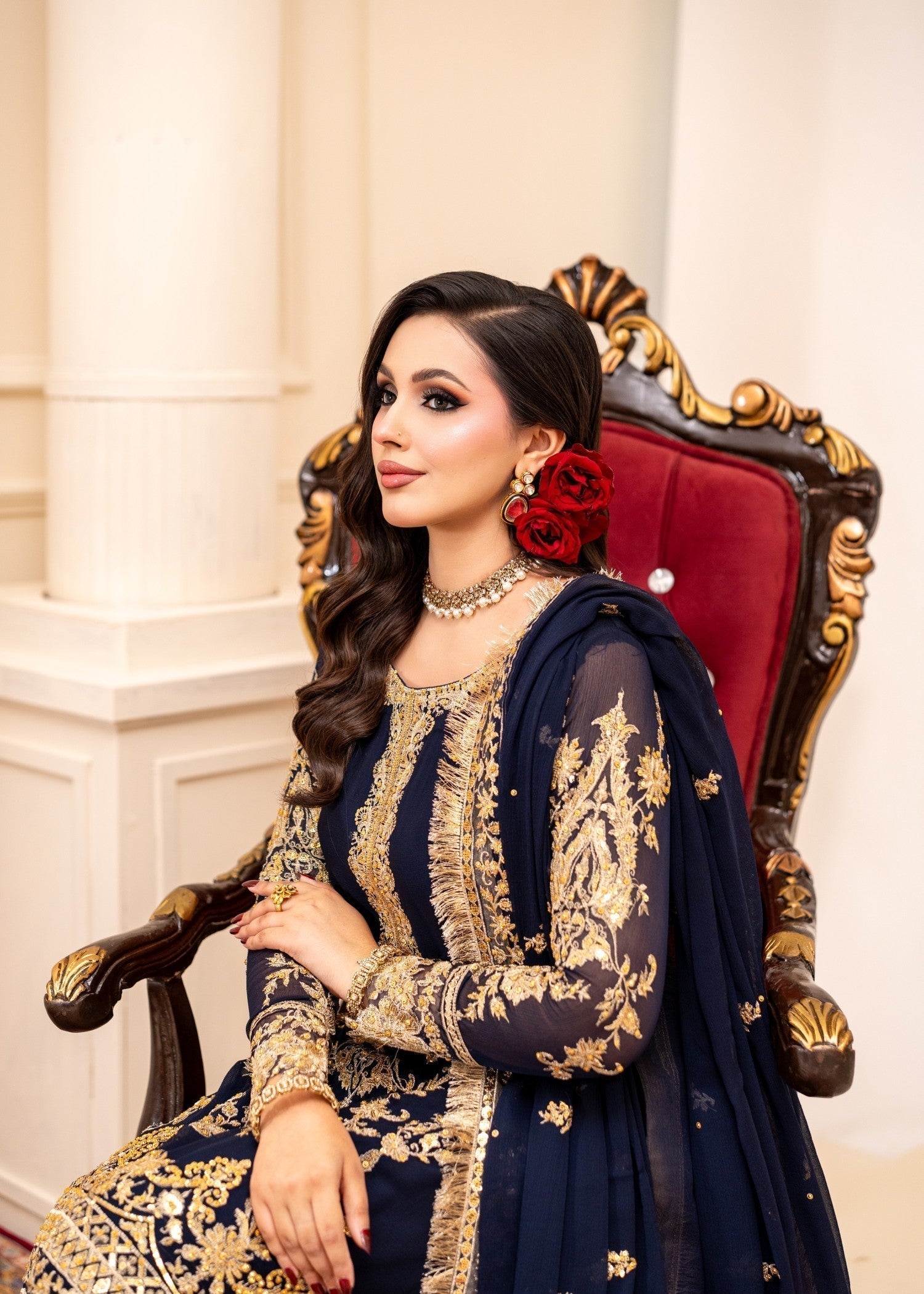Moonlight Blue Embroidered Chiffon Kurta with Dupatta Online in Dubai UAE Abudhabi Ajman Sharjah