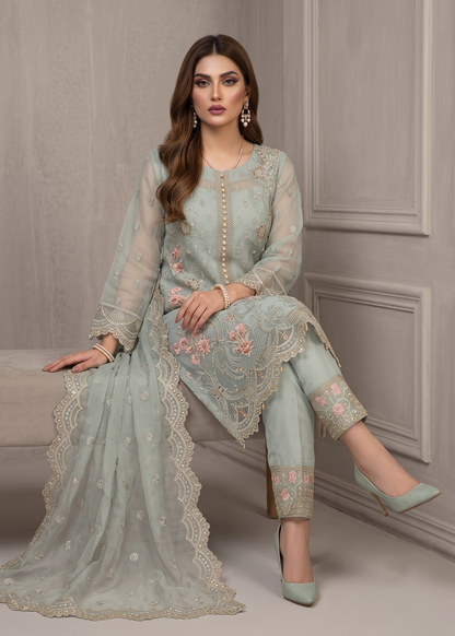 Moss Green Designer Organza Party Wear Suit Online in Dubai UAE Abudhabi Ajman Sharjah