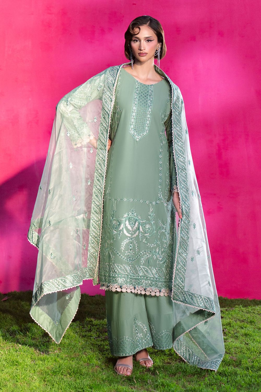 Moss Green Digital Print Lawn Suit Online in Dubai UAE Abudhabi Ajman Sharjah