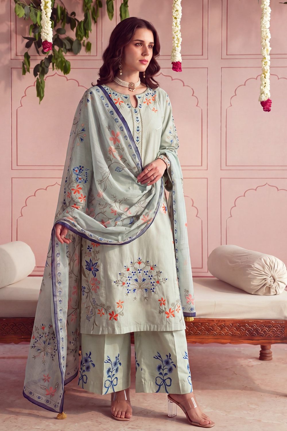 Moss Green Embroidered Lawn Suit Online in Dubai UAE Abudhabi Ajman Sharjah