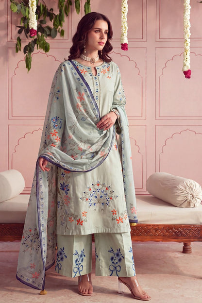 Moss Green Embroidered Lawn Suit Online in Dubai UAE Abudhabi Ajman Sharjah