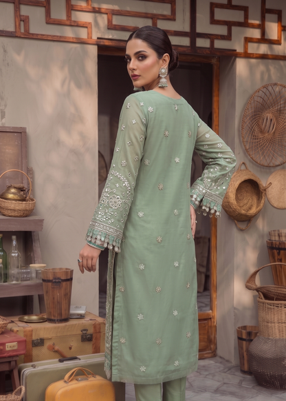 Moss Green Organza Embroidered Dupatta Suit Online in Sri Lanka India Australia