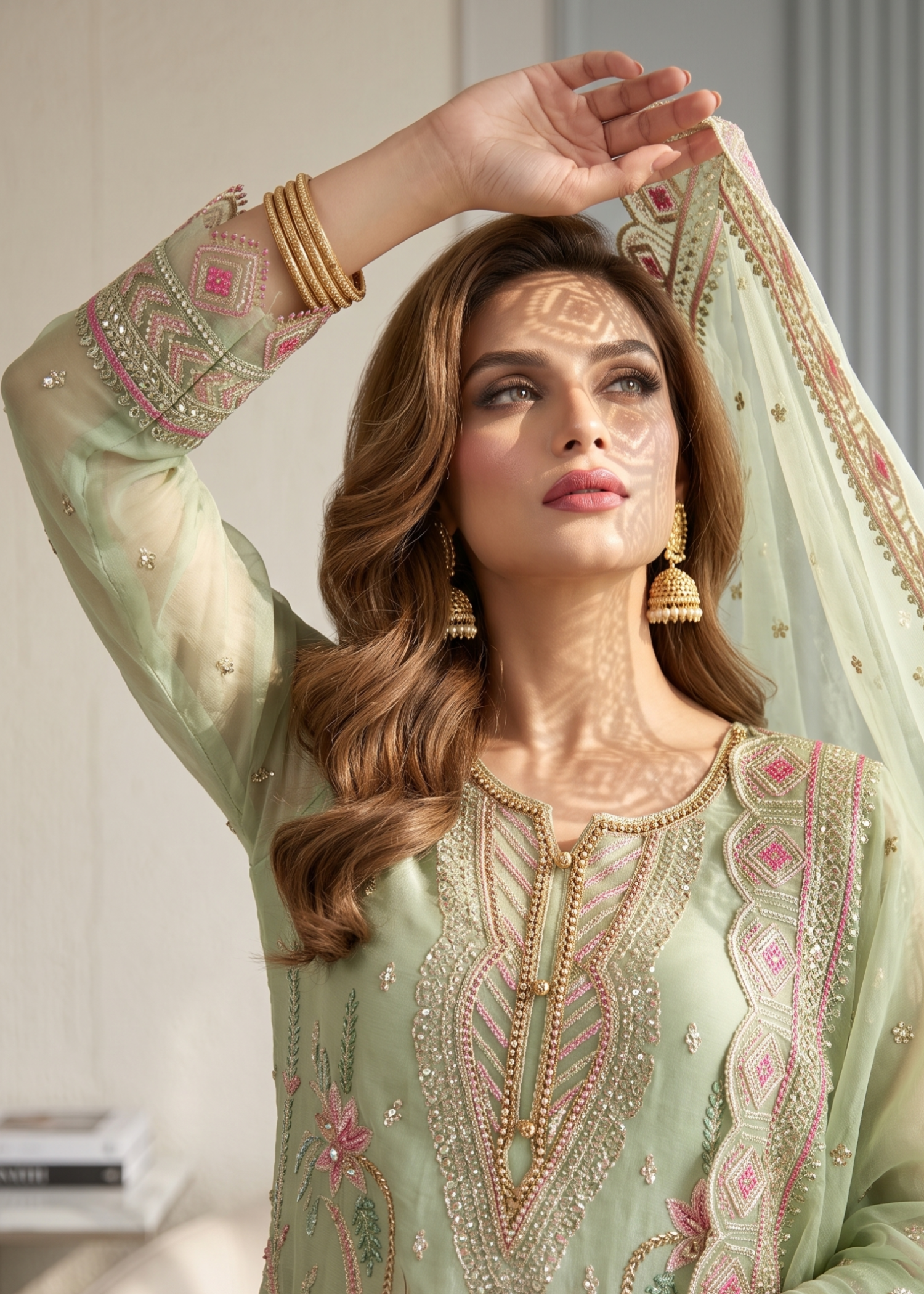 Moss Green Organza Festive Salwar Kameez Online in Sri Lanka India Australia