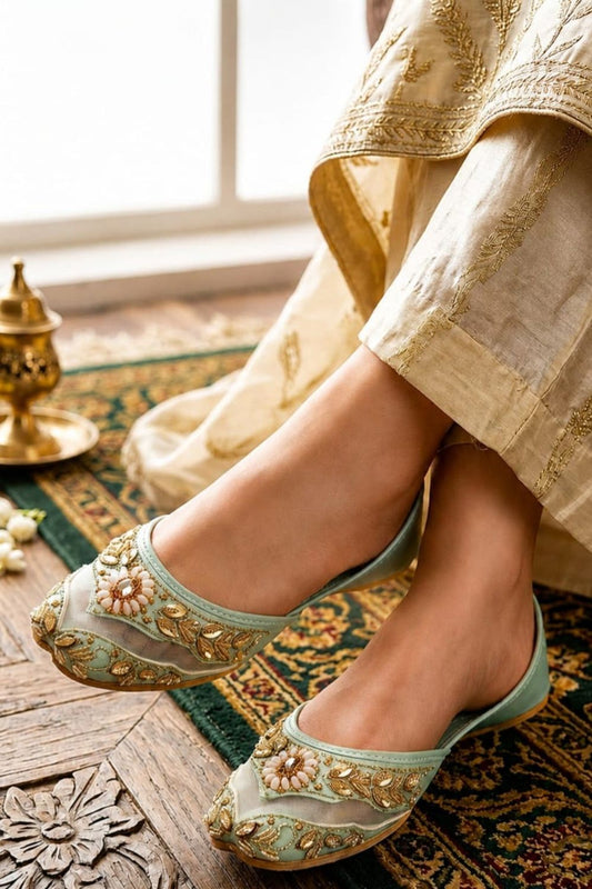 Moss Green Silk Khussa for Women Online in Dubai UAE Abudhabi Ajman Sharjah